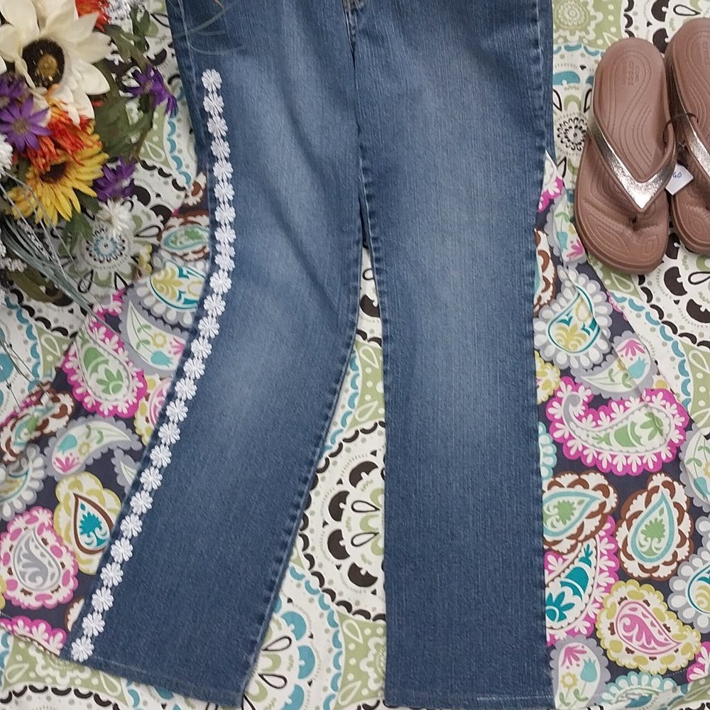 2672 Size 10 St Johns Bay  Upcycled Stretch Bell-Bottoms